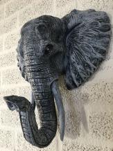 Tête d'éléphant - polystone - 45 cm - noir/gris - en détail